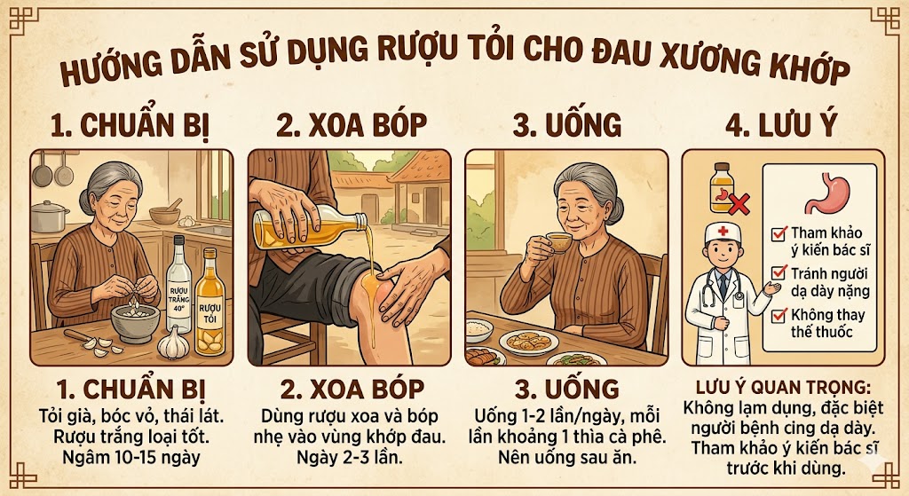 Cách sử dụng rượu tỏi cho người đau xương khớp